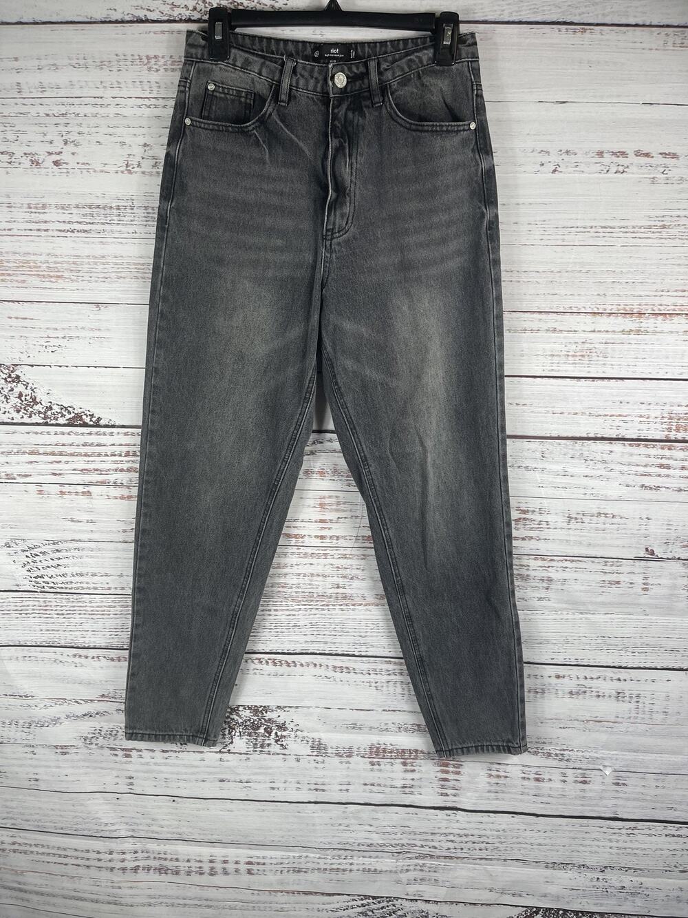 Riot High Rise Mom Jeans Women's 4 Gray Tapered Leg Distressed Denim Pants